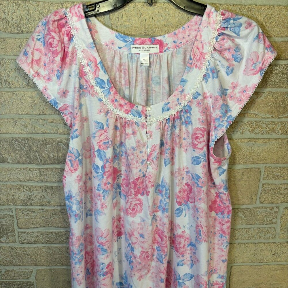 Miss Elaine Women Pull-over Nightgown Size PL-‎ Pink/Blue Floral